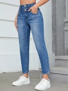 High Waist Mom Fit Jeans - Medium Wash - View 7