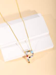 Rhinestone Decor Letter Charm Necklace - Multicolor - View 2