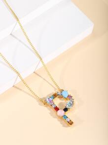 Rhinestone Decor Letter Charm Necklace - Multicolor - View 3