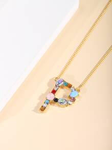 Rhinestone Decor Letter Charm Necklace - Multicolor - View 4