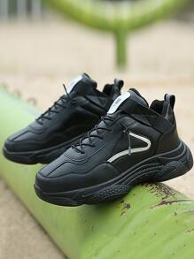 Men Lace-up Front Chunky Sneakers - Black - View 1