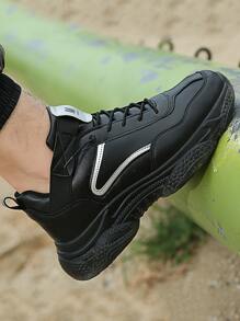 Men Lace-up Front Chunky Sneakers - Black - View 3