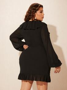 SHEIN SXY Plus Ruffle Trim Tulip Hem Bodycon Dress - Black - View 5
