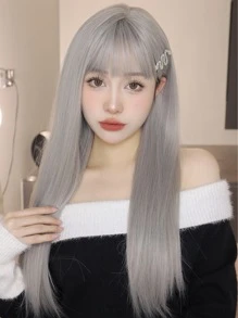 長款直筒人造假髮帶劉海 - 灰色 - 查看 1
