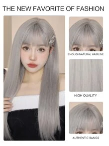 長款直筒人造假髮帶劉海 - 灰色 - 查看 7