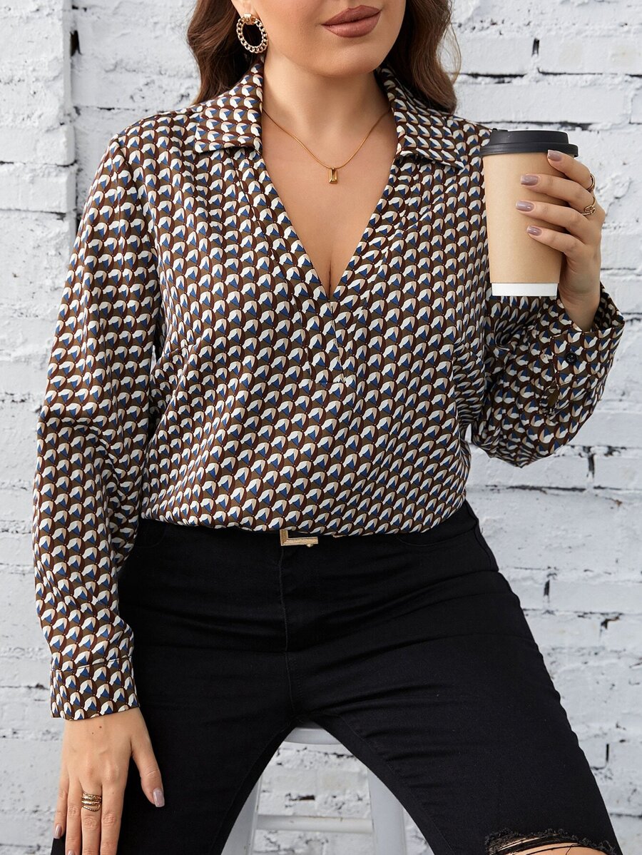 SHEIN Clasi Plus Allover Print Blouse - Multicolor - View 1