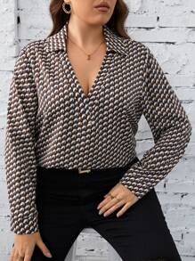 SHEIN Clasi Plus Allover Print Blouse - Multicolor - View 3