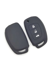 1pc Silicone Car Key Case Compatible With Hyundai, Key Fob Cover - Black - View 3