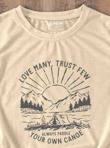 SHEIN LUNE Mountain & Letter Graphic Tee - Apricot - View 3