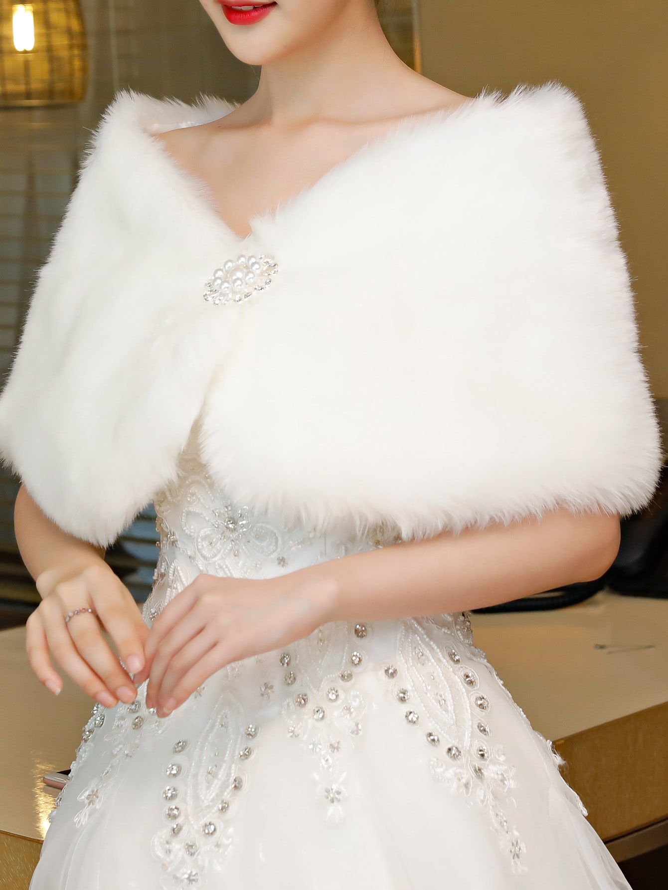 1 قطعة شال طويل مرن من فرو الأرنب الصناعي دافئ، كا...