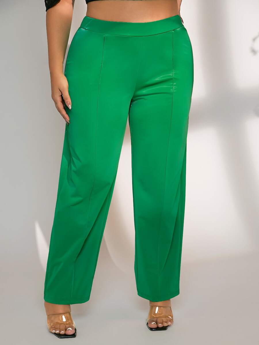 SHEIN SXY Plus Solid Straight Leg Trousers - Green - View 1