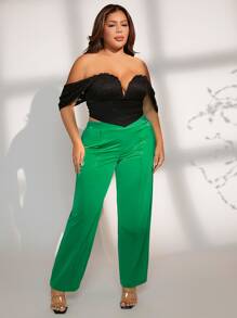 SHEIN SXY Plus Solid Straight Leg Trousers - Green - View 4