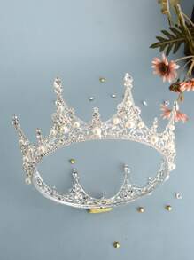 1pc Women's Faux Pearl & Rhinestone Decor Alloy French Vintage Court Circle Crown, Suitable For Wedding Party Tiaras Valentine's Day Accessories