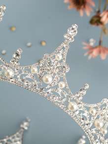 1pc Women's Faux Pearl & Rhinestone Decor Alloy French Vintage Court Circle Crown, Suitable For Wedding Party Tiaras Valentine's Day Accessories