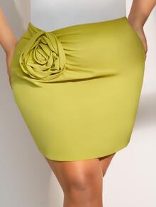 SHEIN SXY Falda ajustada fruncido delantero - Verde Oliva - Ver 5