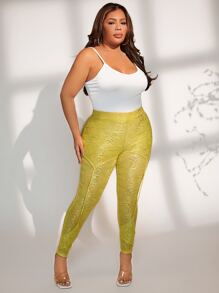 SHEIN SXY Plus Floral Pattern Leggings - Yellow - View 3