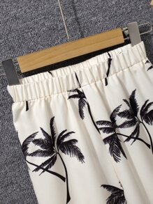 SHEIN Boys Tropical Print Shirt & Shorts Without Tee - Apricot - View 5