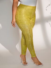 SHEIN SXY Plus Floral Pattern Leggings - Yellow - View 4