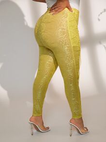 SHEIN SXY Plus Floral Pattern Leggings - Yellow - View 7