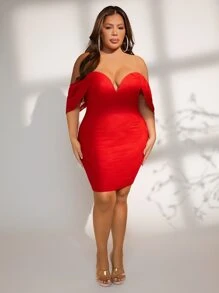 SHEIN SXY Plus Off Shoulder Bodycon Dress - Red - View 5