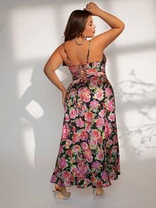 SHEIN SXY Plus Allover Floral Print Asymmetrical Ruffle Hem Cami Dress - Multicolor - View 2