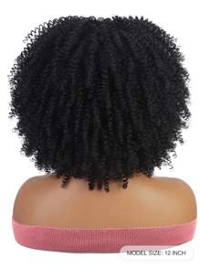 Peluca afro rizada corta con flequillo para mujer Peluca de pelo rizado natural Pelucas completas sintéticas afro 12 pulgadas (1B #)