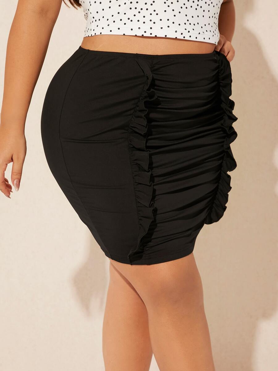 SHEIN SXY Falda ajustada ribete con fruncido fruncido - Negro - Ver 1