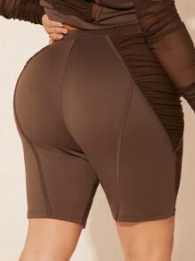 SHEIN SXY Shorts biker de malla en contraste fruncido - Marrón Chocolate - Ver 5