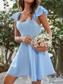 Breezaya Sweetheart Neck Tie Back Butterfly Sleeve Dress - Baby Blue - View 6