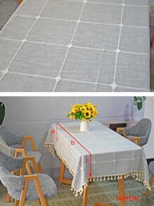1 pieza Mantel con patrón de cuadros con diseño de fleco