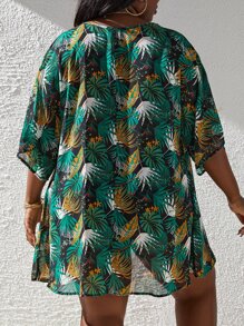 Plus Tropical Print Kimono Without Bikini - Multicolor - View 2