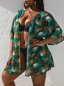 Plus Tropical Print Kimono Without Bikini - Multicolor - View 5