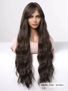 Peluca rizada larga extra de 30 pulgadas con flequillo, color marrón. Pelucas sintéticas resistentes al calor para mujeres, para uso diario, fiesta y cosplay