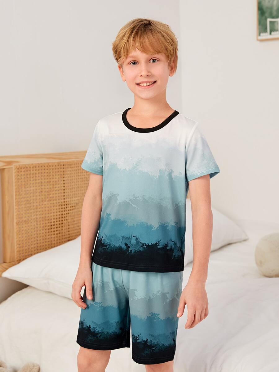Chicos Conjunto de pijama con estampado de paisaje unido en contraste - Multicolor - Ver 1