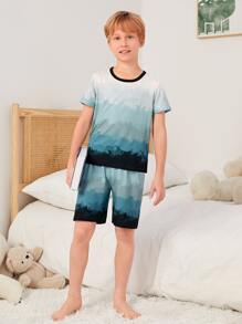 Chicos Conjunto de pijama con estampado de paisaje unido en contraste - Multicolor - Ver 6