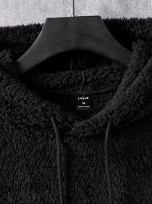 Manfinity Men Colour Block Kangaroo Pocket Drawstring Teddy Hoodie - Black - View 4