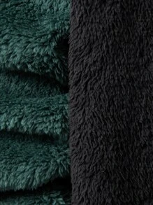 Manfinity Men Colour Block Kangaroo Pocket Drawstring Teddy Hoodie - Black - View 6