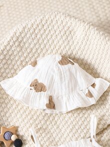 男嬰小熊印花吊帶連體衣和帽 - 白色 - 查看 3