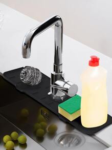1pc Kitchen Faucet Sink Splash Guard, Silicone Sink Draining Pad Behind Faucet, Drying Mat For Kitchen & Bathroom Countertop Protect - Black - View 4