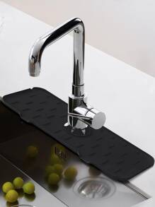 1pc Kitchen Faucet Sink Splash Guard, Silicone Sink Draining Pad Behind Faucet, Drying Mat For Kitchen & Bathroom Countertop Protect - Black - View 5