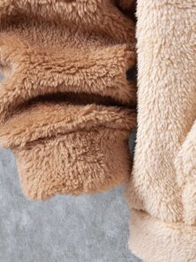 Manfinity 男士撞色袋鼠口袋抽繩毛絨帽衫 - 卡其色 - 查看 5