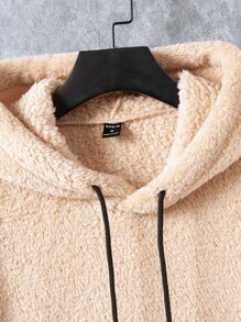 Manfinity 男士撞色袋鼠口袋抽繩毛絨帽衫 - 卡其色 - 查看 6