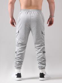 Manfinity Men Drawstring Waist Flap Pocket Side Sweatpants - Light Grey - View 3