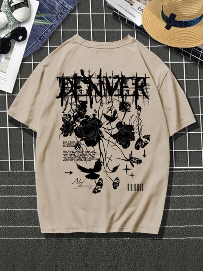 تي شيرت طباعة الأزهار للشباب