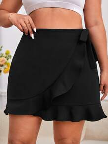 SHEIN VCAY Falda con nudo lateral ribete con fruncido bajo cruzado - Negro - Ver 1