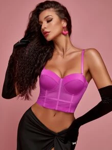 Sheer Mesh Bustier Crop Corset Cami Top - Purple - View 1