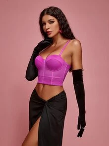 Sheer Mesh Bustier Crop Corset Cami Top - Purple - View 3
