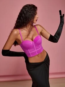 Sheer Mesh Bustier Crop Corset Cami Top - Purple - View 4