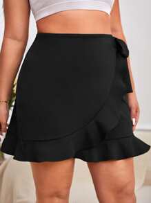 SHEIN VCAY Falda con nudo lateral ribete con fruncido bajo cruzado - Negro - Ver 3