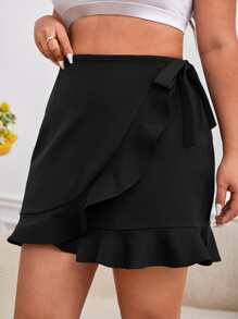 SHEIN VCAY Falda con nudo lateral ribete con fruncido bajo cruzado - Negro - Ver 4